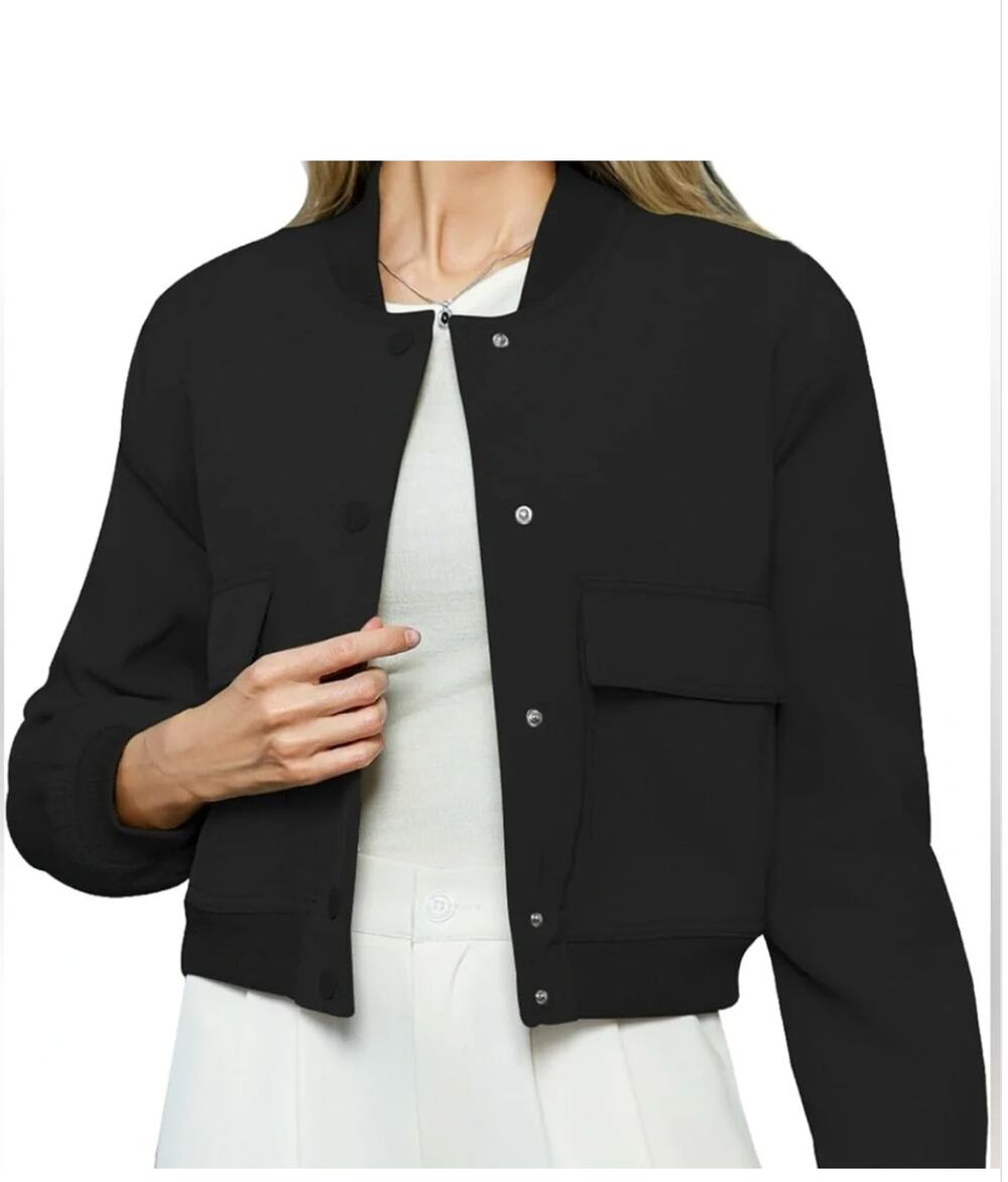 Joie Black Knit Cropped Button-Front Bomber Jacket Small
